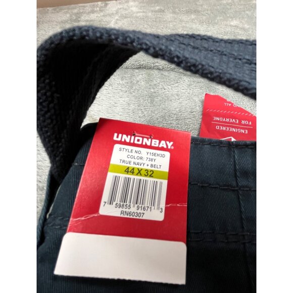 Unionbay Mens 44X32 True Navy Cotton Survivor Cargo Pants Baggy Belt Included - Picture 7 of 15